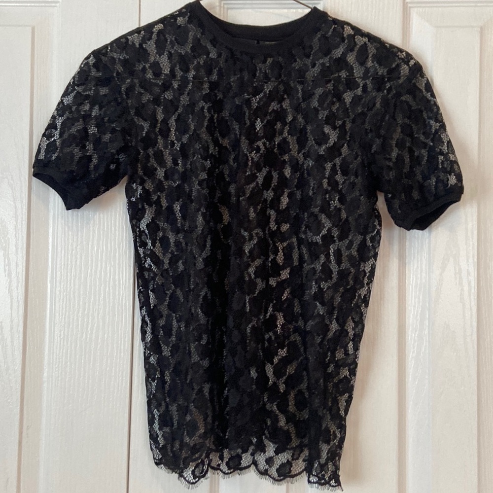 Pinko Lace Sheer Ruffle Sleeve Blouse